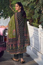 Cotton Hand Block Print Casual Salwar Kameez In Black Color